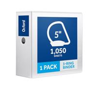 Oxford 3 Ring Binders, 5 Inch, 1 Pack, White, Holds 1050 Sheets, Non-Stick, PVC-Free, Customizable Covers, 2 Pocket Three Ring Binders for School, Home, and Office Organization