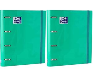 Oxford, 4 Ring Binder A4+ with Refill and Rubber, Hard Cover, 80 Sheets, 5 x 5 Squares, Ice Mint Colour (Pack of 2)