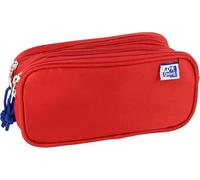 Oxford 4001611915 Kangoo Kids School Pencil Case, 3 Compartments, Elastic Rubber, 3 Zips, Red