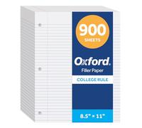 Oxford 8.5 x 11 Inch College Rule Paper, 900 Sheets, White, Notebook Paper for 3 Ring Binders, 3 Hole Punched, Double Sided Sheets, Letter Size Refill Pack for School and Office