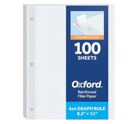 Oxford 8.5 x 11 Inch Graph Paper, 100 Sheets, 4 x 4 Quad Rule, Reinforced 3 Hole Punched, Double-Sided Sheets, Letter Size Loose Leaf Graph Paper for Math, Engineering, and School