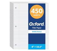 Oxford 8 x 10.5 Inch Wide Rule Paper, 450 Sheets, White, Notebook Paper for 3 Ring Binders, 3 Hole Punched, Double Sided Sheets, Refill Pack for School and Office