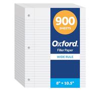 Oxford 8 x 10.5 Inch Wide Rule Paper, 900 Sheets, White, Notebook Paper for 3 Ring Binders, 3 Hole Punched, Double Sided Sheets, Refill Pack for School and Office