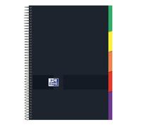 Oxford, A4 5x5 Grid Notebook, Extra Lid, 100 Microperforated Sheets, 5 Separating Tabs, Black, 400162879, Black/White
