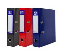 Oxford A4 Lever Arch Files, Glossy Filing Folders, Durable Laminated Paper-on-Board, 70 mm Spine Holds Up to 560 Sheets, Red, Black & Blue, Pack of 3