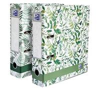 Oxford A4 Lever Arch Files, Leaves Pattern, Matte Paper on Board, 70mm Spine Holds Up to 560 Sheets, Pack of 2