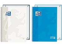 Oxford, A4 Notebooks, Pack of 2 A4 Micro-Perforated Notebooks Europeanbook 1, Extra Cover, Spiral, 5 x 5 Squares, Turquoise Blue and White