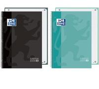 Oxford, A4 Notebooks, Pack of 2 A4 Microperforated Notebooks Europeanbook 1, Extra Cover, Spiral, 5 x 5 Squares, Ice Mint and Black