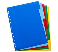 Oxford A4 Plastic 5-Part Dividers - Lightweight, Multi-Colored Tabs for Organized Filing, Tear-Resistant & Wipe-Clean, Multi-Punched for Binders