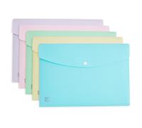 Oxford A4 Plastic Document Popper Wallets, Assorted Pastel, Pack of 5