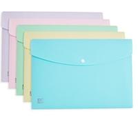 Oxford A4 Plastic Document Popper Wallets, Assorted Pastel, Pack of 5