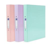 Oxford A4 Ring Binders, Pastel Folders, Laminated Paper-on-Board, 40 mm Spine, Pink, Lilac & Mint, Pack of 3