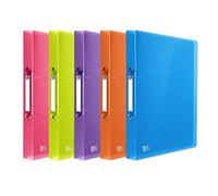 Oxford A4 Ring Binders for Students, Lightweight Flexible Plastic Folders, 40 mm Spine Holds Up to 250 Sheets, Durable Wipe-Clean Covers, Assorted Colours Pack of 5