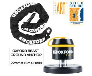 OXFORD Beast 22mm Security chain x 1.5m & Motorcycle Beast Floor Lock SET