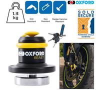 Oxford Beast Lock LK121 | High Security Motorcycle Front Disc Brake Immobiliser, Black/Yellow, One Size