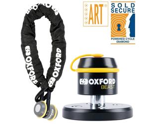 Oxford Beast Motorcycle Security Chain 1.5m x 22mm & Beast Floor Ground Anchor