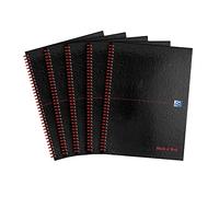 Oxford Black n' Red A4 Glossy Hardback Wirebound Notebook Ruled 140 Page, 5 Notebooks