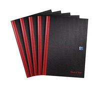 Oxford Black n' Red A4 Notebook, Hardback Casebound, 192 pages, Lined (Pack of 5)