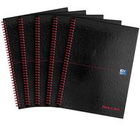 Oxford Black n' Red A4 Perforated Glossy Hardback Wirebound Ruled Notebook, Pack of 5