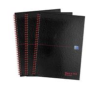 Oxford Black n' Red A4 Recycled Glossy Hardback Wirebound Notebook Ruled 140 Page, Pack of 3