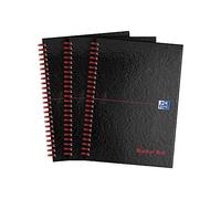 Oxford Black n' Red A5 Notebook, Glossy Hardback Wirebound, 140 pages, Lined (Pack of 3)