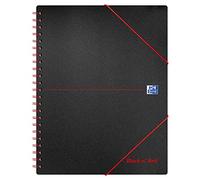 Oxford Black n' Red Frame Ruled with Margin Wirebound Poly Meeting A4+ Notebook with Elasticated Wallet and 3 Flap Folder, 4 Hole Punched, 160 Perforated Pages