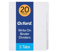 Oxford Blank Write On Binder Dividers, 1/5 Cut Tabs, 3 Hole Punch Dividers in 5 Tab Sets, 100 Dividers, 20 Sets, White (89981)