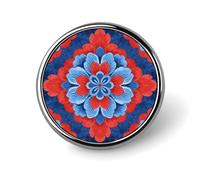 Oxford Blue Red Floral Flowers Badges Pin, Personalized Exquisite Round Badge, 1 Inch Button Pins for Women And Men, Decorative Metal Round Brooch for Clothing, Backpacks, And Hats