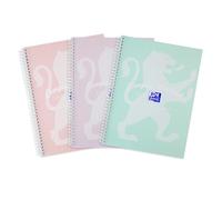 Oxford Campus A4 Notebook, Wirebound, 8 mm Lined with Margin, 140 Page, Pack of 3 Notepads, Pastel Colours, Optik Paper+