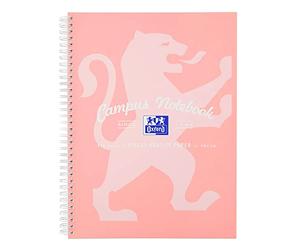 Oxford Campus A4 Notebook, Wirebound, 8 mm Lined with Margin, 140 Pages, Single Notepad, Pastel Colour, Optik Paper+