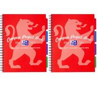 Oxford Campus A4 Project Notebook with Dividers, Wirebound, 8 mm Lined with Margin, 200 Pages, Pack of 2, Optik Paper+, Red
