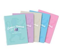 Oxford Campus A5 Notebook, Stapled, 8 mm Lined with Margin, 120 Page, Pack of 5 Notepads, Pastel Colours, Optik Paper+, PEFC Certified