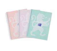 Oxford Campus A5 Notebook, Wirebound, 8 mm Lined with Margin, 140 Page, Pack of 3 Notepads, Pastel Colours, Optik Paper+
