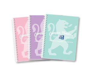 Oxford Campus A5 Notebook, Wirebound, 8 mm Lined with Margin, 140 Page, Pack of 3 Notepads, Pastel Colours, Optik Paper+