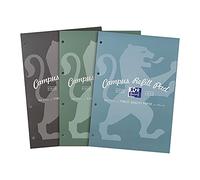 Oxford Campus, Lined Paper A4 Refill Pad, 300 Pages, Metallic Assorted Colours, Pack of 3