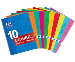 Oxford Classic Pack of 10 Large Stapled Notebooks 24 x 32 cm 96 Pages Small Squares 5 x 5 mm Assorted Colours