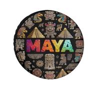 Oxford Cloth Spare Tire Cover with Maya Civilization Chichén Itzá Totem Pattern, for Car SUV MPV RV Truck(Type A,30 inch)