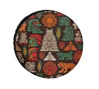 Oxford Cloth Spare Tire Cover with Maya Civilization Totem Chichén Itzá Pattern, for Car SUV MPV RV Truck(Type A,32 inch)