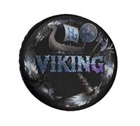 Oxford Cloth Spare Tire Cover with Vikings Ship Dragon Norse Axes Shield Pattern, for Car SUV MPV RV Truck(Type D,24 inch)