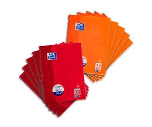 Oxford College Notepad School A4 Squared with Double Margin, 80 Sheets Ruler 28 & 27 Pack of 10 Red/Orange