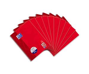 Oxford College Notepad School A4 Squared with Double Margin, 80 Sheets Ruling 28 - Squared with Margin Left & Right Pack of 10 red