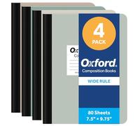Oxford Composition Notebooks, 4 Pack, Wide Ruled, 7.5 x 9.75 Inches, 80 Sheets, 160 Pages, Assorted Earthtone Covers, Conversion Chart and Class Schedule, Writing Supplies for Students and Teachers