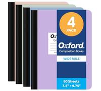 Oxford Composition Notebooks, 4 Pack, Wide Ruled, 7.5 x 9.75 Inches, 80 Sheets, 160 Pages, Assorted Pastel Covers, Conversion Chart and Class Schedule, Writing Supplies for Students and Teachers