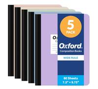 Oxford Composition Notebooks, 5 Pack, Wide Ruled, 7.5 x 9.75 Inches, 80 Sheets, 160 Pages, Assorted Pastel Covers, Conversion Chart and Class Schedule, Writing Supplies for Students and Teachers