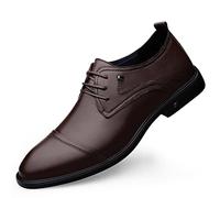 Oxford Dress Shoes for Men Lace Up Derby Shoes Round Cap Toe Leather Non Slip Block Heel Anti-Slip Classic(Brown,3.5 UK)