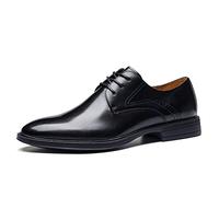 Oxford Dress Shoes for Men Lace Up Round Burnished Toe Derby Shoes Leather Low Top Anti-Slip Non Slip Block Heel Slip Resistant Classic(Black,9 UK)