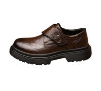 Oxford Dress Shoes for Men Leather Touch-Fastening Monk Shoes Platform Slip on Loafer Formal Business Casual Comfortable Dress Shoe dad Gifts Footwear UK 7 Brown