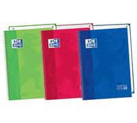Oxford Europeanbook A4+ Micro Perforated Spiral Bound Notebook, Squared, 5 x 5 mm, Bright Colours (Pack of 3)