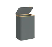 SONGMICS Laundry Hamper with Lid, 2-Compartment Laundry Basket, Oxford Fabric, Foldable, Bamboo Frame, for Bedroom, Living Room, 37 Gal. (140 L), 52 x 38.5 x 70.5 cm, Slate Grey LCB519GN01