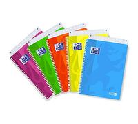 Oxford Favorit Spiral Notebook, A4, Squared Ruling, 5 mm, Paper 90 g/m², Pack of 5, Assorted Neon Colours